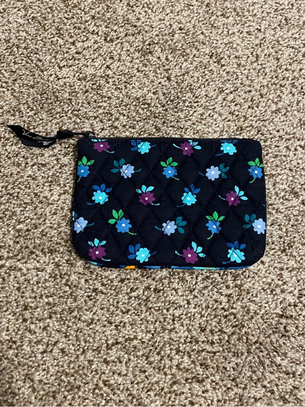 Vera Bradley Quilted Floral Pouch - Light Blue & Purple Flowers